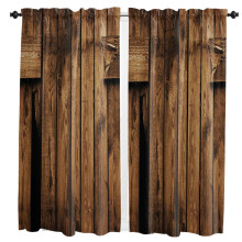 Brown Retro Wood Grain Curtains for Living Room Bedroom