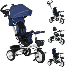 6-in-1 Kinderdreirad mit Schiebestange, Verdeck, Korb, Dunkelblau