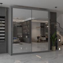 (Grey, 203cm) Modern Double Mirrored Sliding Wardrobes