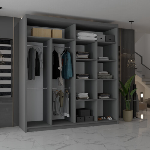 MN Furniture (Grey,  203cm) Modern Double Mirrored Sliding Wardrobes 2