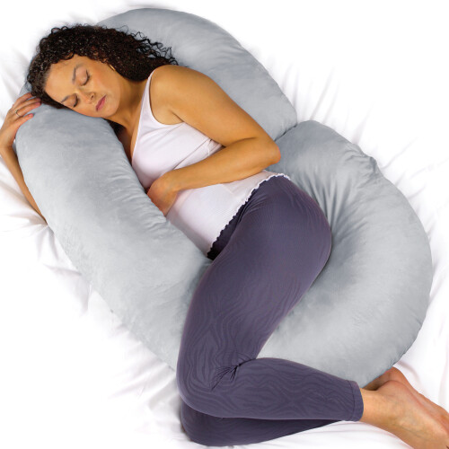 (Light Grey) Aamira Pregnancy Pillow C Shaped Shredded Memory Foam