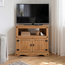 Corona TV Unit Corner Media Cabinet Stand 2 Door Solid Wood Pine Wooden