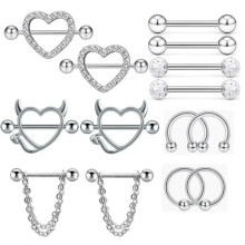 Nipple Bar Ring Piercing Barbell Shield Dangle Stainless