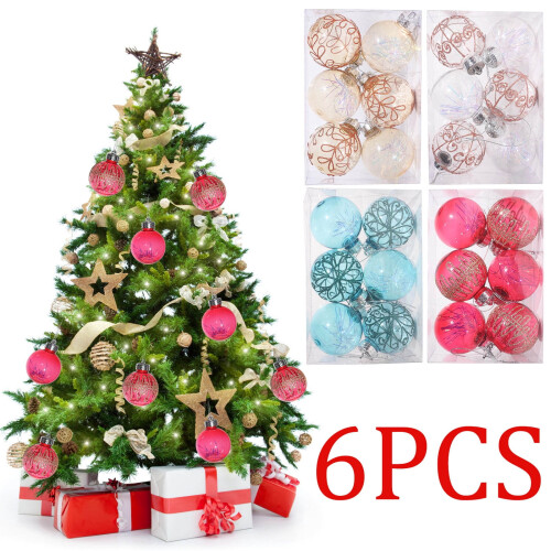 Transparent Blue Glitter Christmas Ornaments 6 pcs