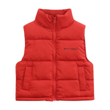 Red Sleeveless Thick Padded Vest for Kids Collared Neck