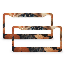 Cat and Maple Leaves License Plate Frames Aluminum 2-Pack