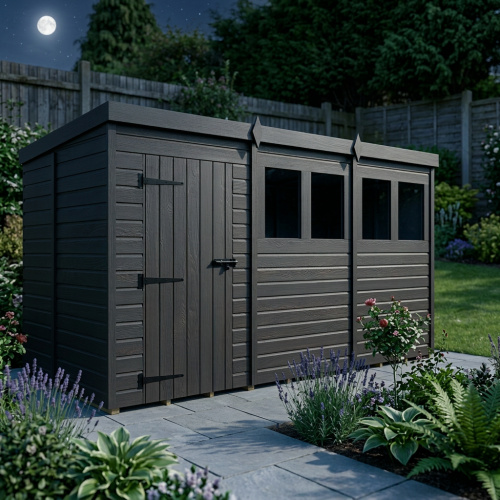 15x5 Pent Composite Shed Tanalised (Single Door, With Windows) 2