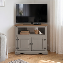 Corona Grey Wax Corner TV Unit Solid Wood Pine Living Room Furniture