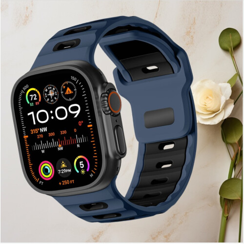 Stilfuld silikone rem til Apple Watch 42/44/45/46/49mm Black+Blue 2