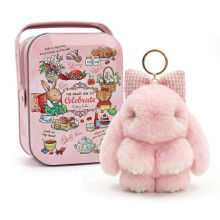 (Light gray) Easter Handmade Soft Plush Bunny Keychain Cute Rabbit Keyring Bag Charm Pendant Party Gift
