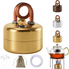 (Silver (with accessories)) Portable Mini Outdoor Alcohol Stove for Hiking Tea Coffee Camping Picnic - Lightweight Brass Camping Stove