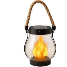 (Black) Solar Dancing Flame Lantern, Hanging Rope Outdoor Light, Waterproof Patio Decoration, Warm Flickering Ambiance Lamp