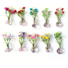 (10-piece set (random with flowers)) Mini Magnetic Vase Pink Refrigerator Magnet DIY Jewelry Accessories Glass Bottle Cat Whisker Collection