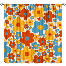Vintage Daisy Flower Curtains Retro 70s Blue Orange Red