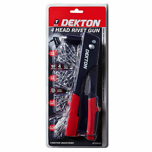 Dekton Heavy Duty Pop Rivet Gun Hand Riveter Tool + 60 Rivets 4 Size Rivets inc 2