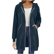 Moletom feminino oversized longo com capuz e zíper, estilo anos 2000, azul marinho, tamanho M