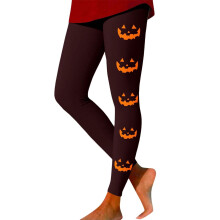 Dámské halloweenské legíny s potiskem dýňových duchů hnědé velikosti M