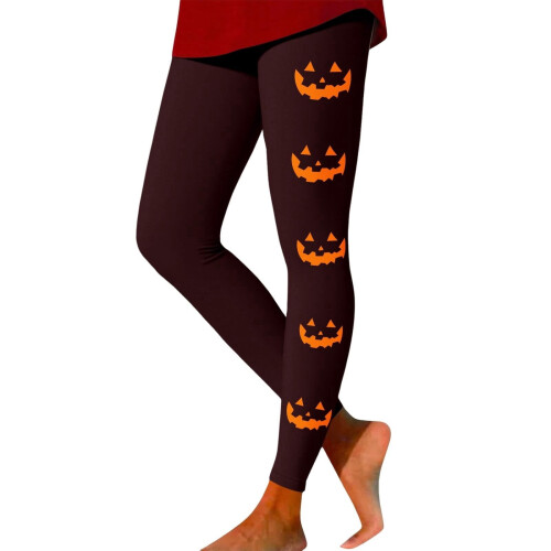 Γυναικείο κολάν για το Halloween με τυπωμένο σχέδιο κολοκύθας και φάντασμα, καφέ M