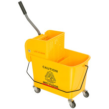 Secchio per mocio da 20 litri con strizzatore, ruote e manico, in plastica, giallo