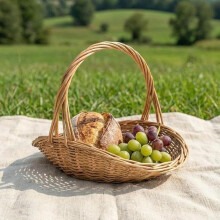 (大号) Handwoven Wicker Harvest Basket with Handle Portable Flower Collection Storage Basket for Vegetables and Flowers Home Storage