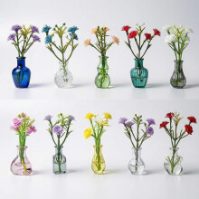 (10-piece set (with random flower colors)) New Ins Style Glass Vase Fridge Magnet Set Strong Magnetic Vase Creative Home Decor Gift
