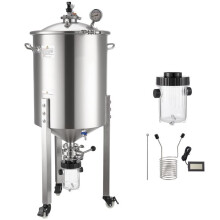 Fermenteur Conique 60 L-Duoku-en Acier Inoxydable, Équipé d'un Fond Conique, de 3 Roues, d'un Couvercle, d'une Poignée