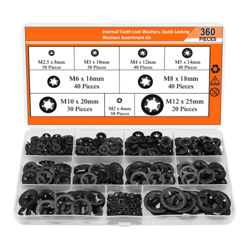 Tizuqe Internal Tooth Star Lock Washers 360 Pcs 9 Sizes