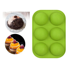 Round Silicone 6 Holes Semi-Sphere Non Stick Mold Cake Baking Mould Green
