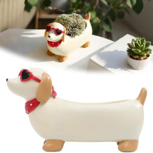 (white) Funny Dachshund Succulent Planter Cute Animal Resin Flower Pot Creative Desktop Plant Pot