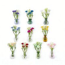 (10-piece set (with random flower colors)) Mini Magnetic Refrigerator Flower Vase DIY Decoration Accessories Cat Whiskers Collection Glass Bottle