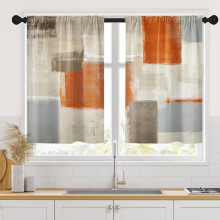 Kitchen Curtains Orange Beige Grey 26x36 Inch Set of 2