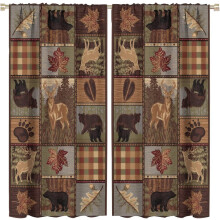 Moose Bear Curtains Vintage Country Christmas Grey Red