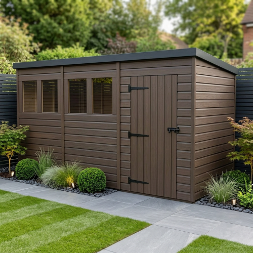 12x7 Pent Composite Shed Tanalised (Single Door, With Windows)