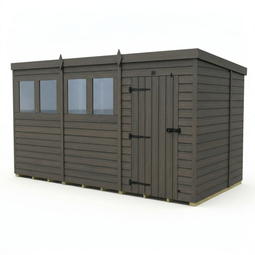 12x7 Pent Composite Shed Tanalised (Single Door, With Windows) 1