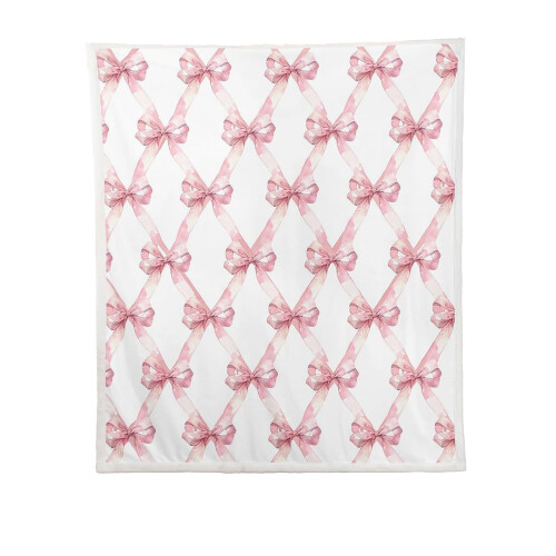 Pink Bow Flannel Throw Blanket 30x40 inch