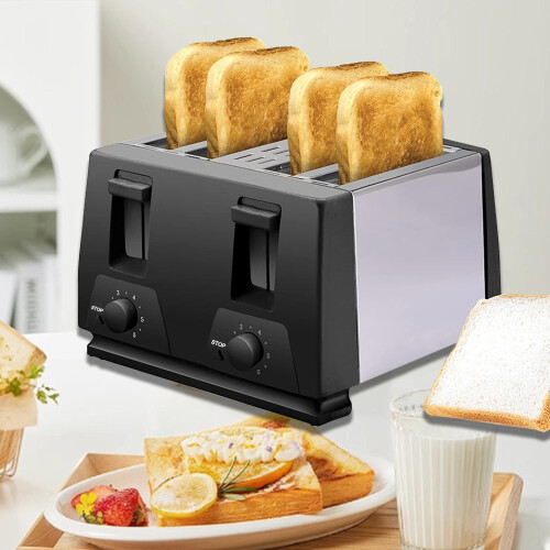 Black Toaster - 4 Slice - Variable Browning - Defrost - Reheat - Extra Wide Slot 2