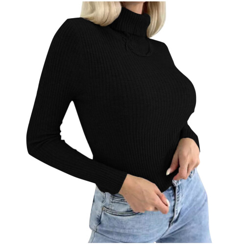 Women's Turtleneck Sweater Ribbed Knit Fitted Pullover