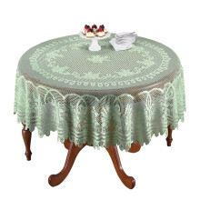 Green Lace Round Tablecloth Vintage Floral Scalloped Edge