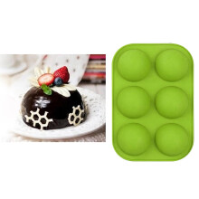 Round Silicone 6 Holes Semi-Sphere Non Stick Mold Cake Baking Mould Green