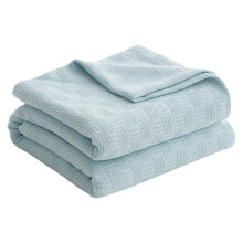Light Blue Cotton Throw Blanket for Adults, Full Size