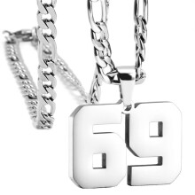 Stainless Steel Sports Necklace Silver Number 69
