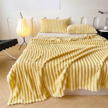 Fleece Throw Blanket Yellow Microfiber Ribbed 50x60 Inch