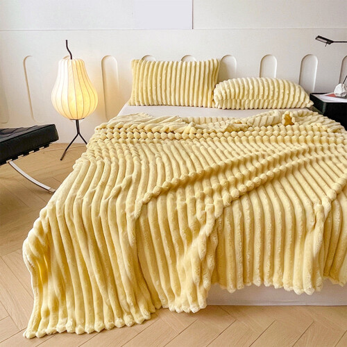 Fleece Throw Blanket Yellow Microfiber Ribbed 50x60 Inch