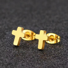 Gold Cross Ear Studs Surgical Steel 1 Pair