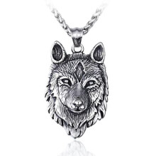 Viking Fenrir Wolf Head Pendant Necklace Stainless Steel