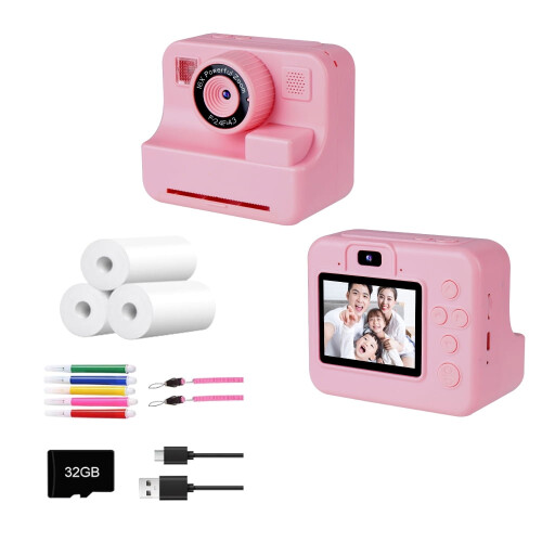 Kids Instant Print Camera 1080P Pink