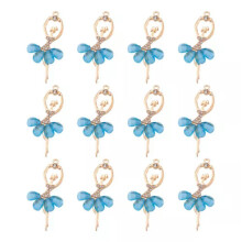 Ballerina Charms Rhinestone Resin 20 pcs Deep Sky Blue