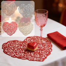 Gold Heart Placemat Rose Hollow Design 4PCS
