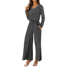 Women's Velvet Jumpsuit Solid Color Long Sleeve Cinched