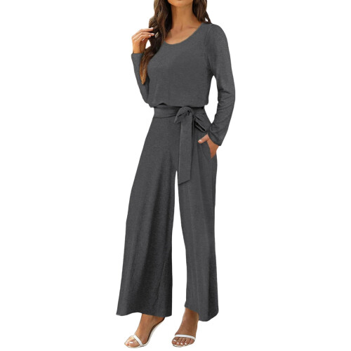 Women's Velvet Jumpsuit Solid Color Long Sleeve Cinched